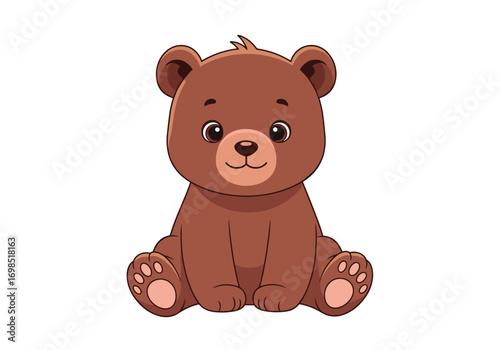 Cute cartoon brown bear sitting down happy and playful animal illustration