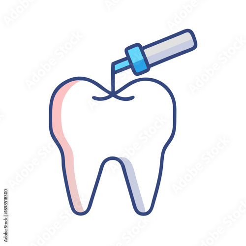 Cartoon tooth receiving fluoride treatment for protection and health
