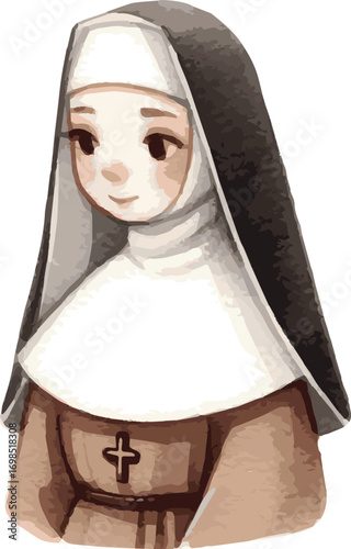 Vector watercollor painted illustration of a nun