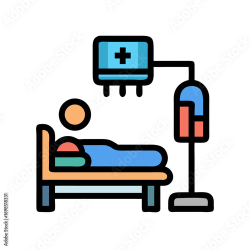Patient in Hospital Bed Illustration Flat Design Style