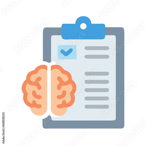 Brain and clipboard symbol for mental health checklist