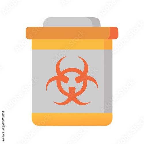 Biohazard waste container on black background: safety and caution