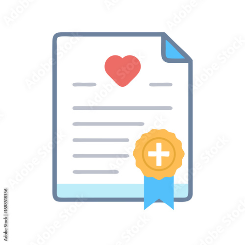 Medical document with heart symbol and golden award badge