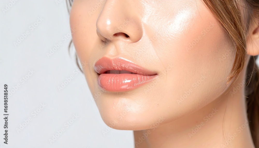 Fototapeta premium Close-up of a woman's face, focusing on her lips and skin