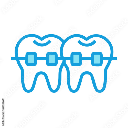 Bright blue dental braces graphic on black background illustration