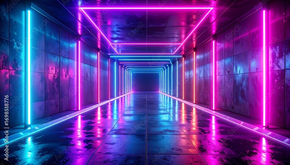 Fototapeta premium Neon tunnel, vibrant colors (4)