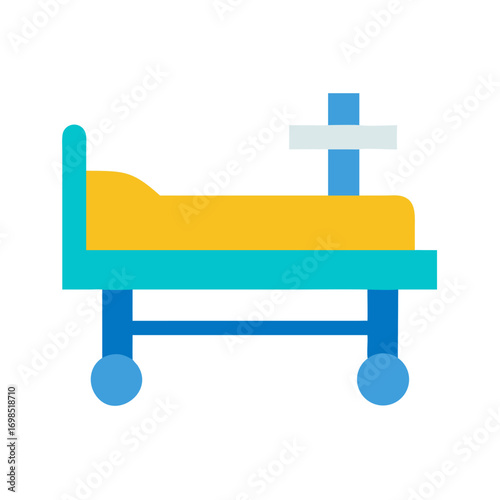 Stylized hospital bed graphic on black background illustration