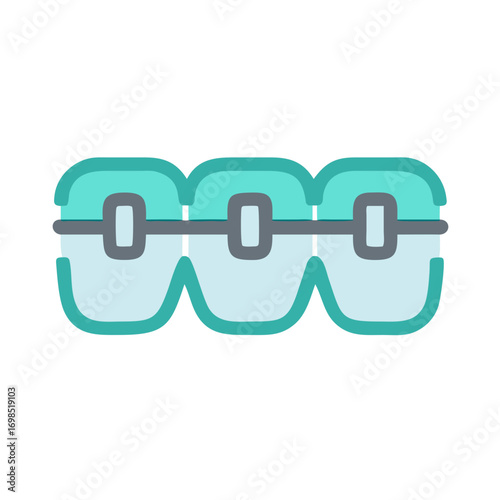 Orthodontic braces on teeth in flat graphic style illustration