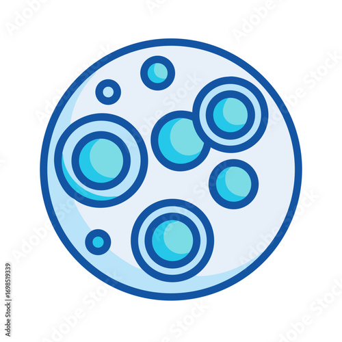 Blue and white graphic illustration of a cellular organism