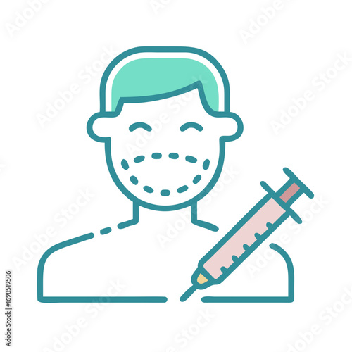 Line art illustration of man receiving cosmetic injection