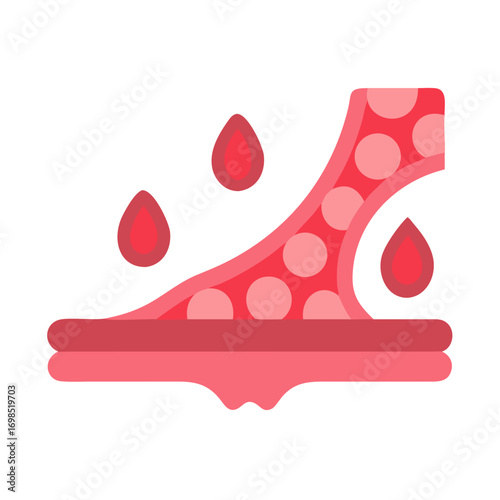 Blood vessel illustration showing the blood flow with drops