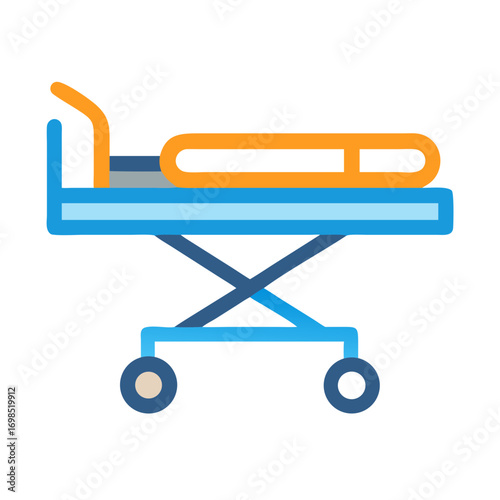 Simple blue and orange hospital gurney on black background