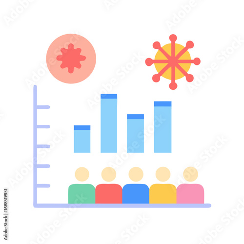 COVID-19 impact graph with virus and people icons