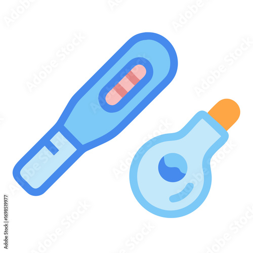 Pregnancy test and thermometer indicating health care flat design