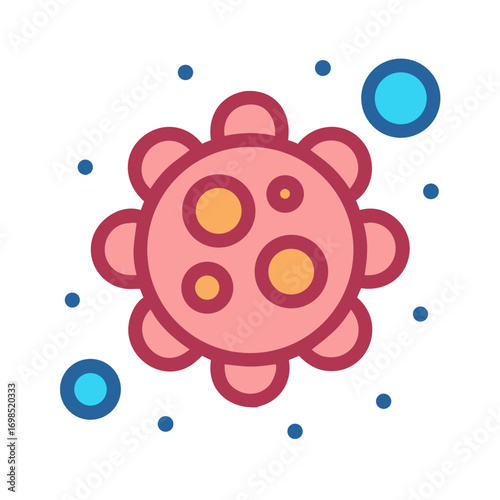 Isolated Coronavirus cell graphic with blue virus elements illustration