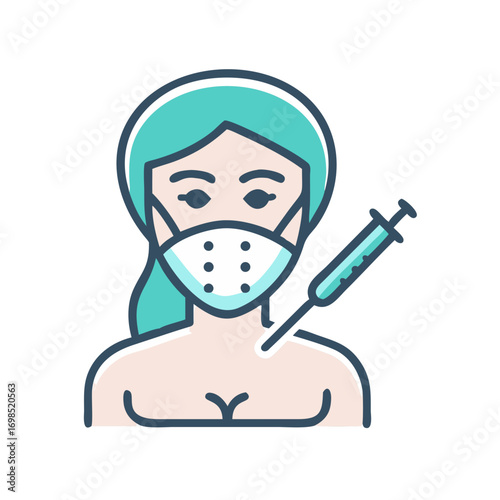 Vaccination of female patient with face mask protection