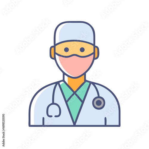 Illustration of doctor icon professional wearing a surgical cap