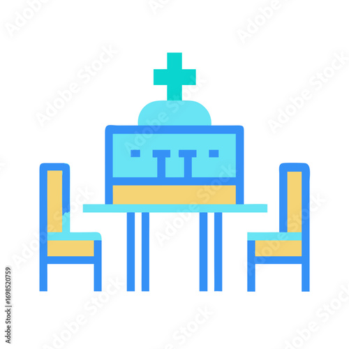 Vector church altar scene with chairs on black background