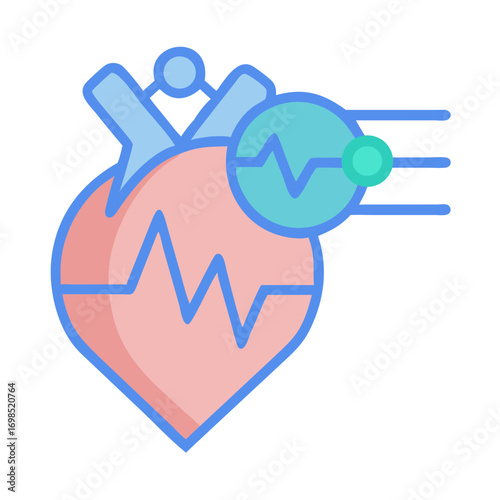 Stylized heart illustration with heartbeat monitor on black background