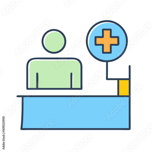 Stylized flat design icon of medical worker at desk