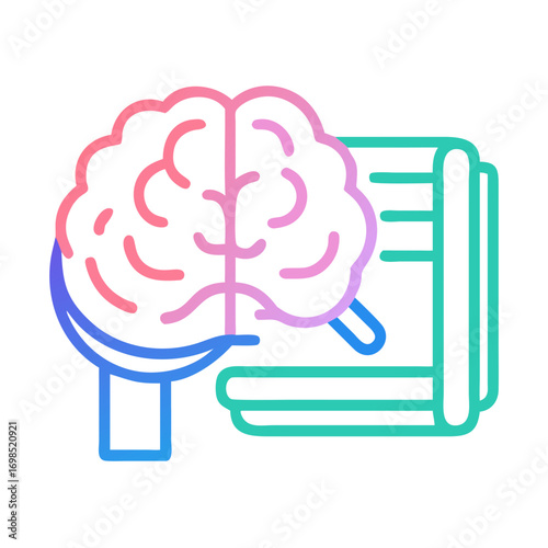 Abstract colorful brain illustration with a book on black