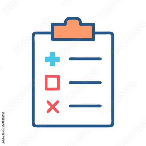 Minimalist Clipboard Icon with Plus Check and Cross Symbols
