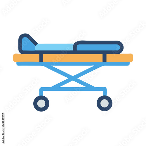Flat illustration of medical gurney on black background