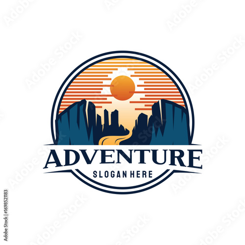 Adventure vintage letter emblem with graphic of Grand canyon