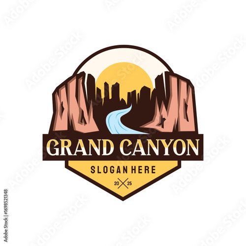 Grand canyon vintage logo emblem design template with river