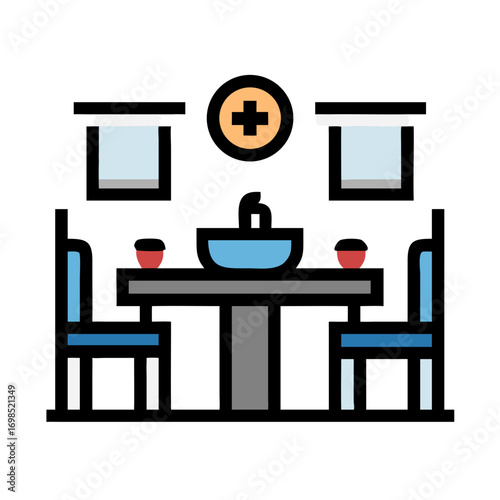 Flat design illustration of dining room with table setting