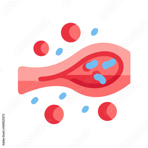 Red blood cells and vessel flat icon illustration