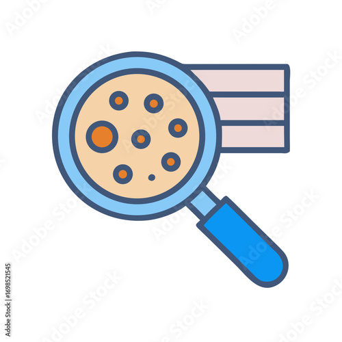 Magnifying glass analyzing data logs or biological samples