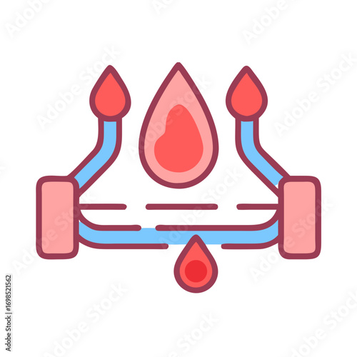 Stylized blood flow icon with tubes and blood drops
