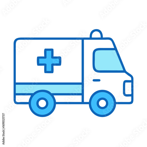 Stylized ambulance vector illustration on black background, medical transport