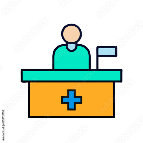 Medical reception desk icon illustration, healthcare service concept art