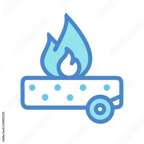 Iconic blue flame emitting from a portable gas heater