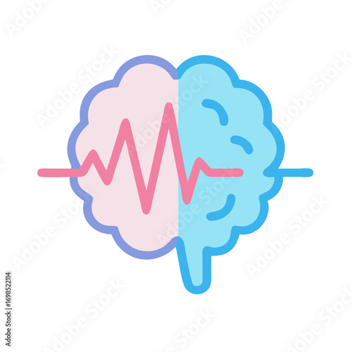 Brain activity illustration with pink heartbeat line on black