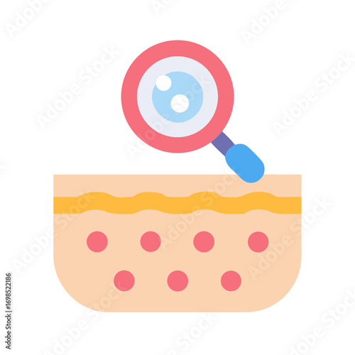 Magnifying glass examining skin layers in a flat design
