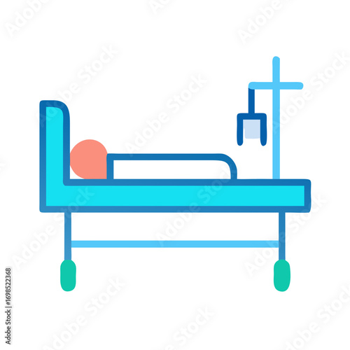 Flat design illustration of hospital bed with IV drip