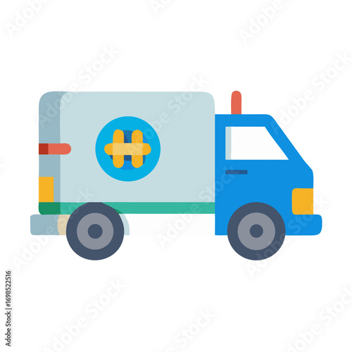 Simple flat illustration of ambulance on black background