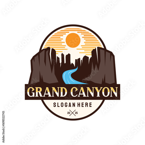 Grand canyon national park vintage logo emblem design template with river