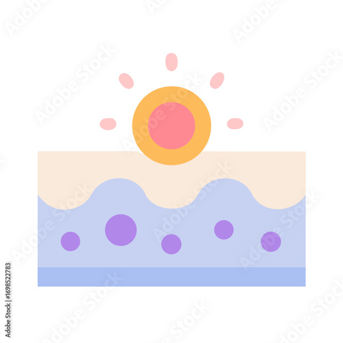 Flat icon illustration showing sun exposure over skin layer