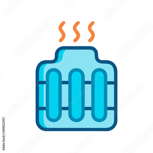 Heated water tank with three vents emitting steam