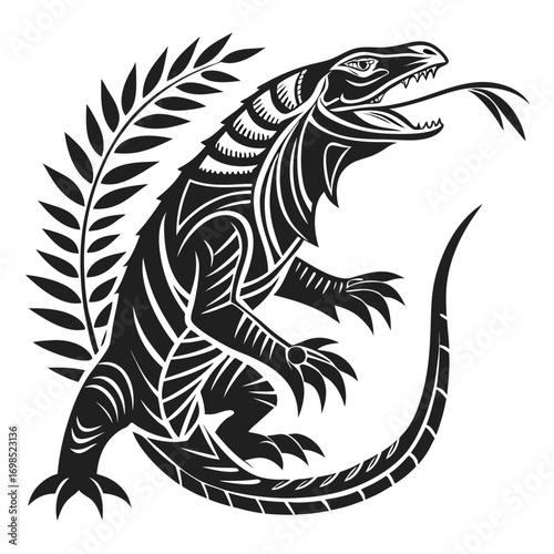 Wallpaper Mural Tribal komodo dragon illustration with leafy branch Torontodigital.ca
