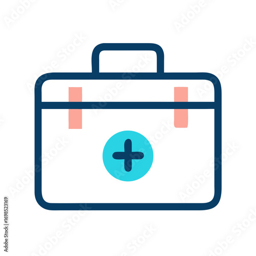 Blue stylized first aid kit icon on black background