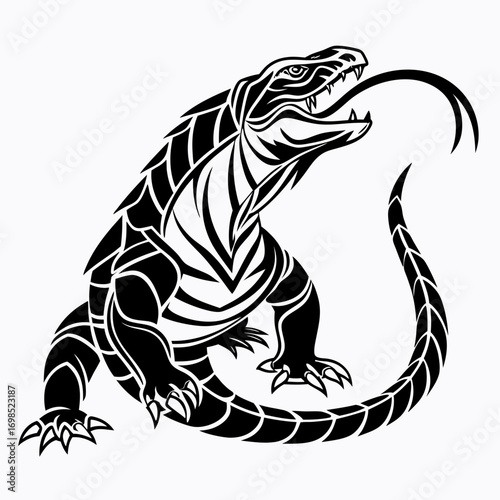 Tribal komodo dragon tattoo design with forked tongue