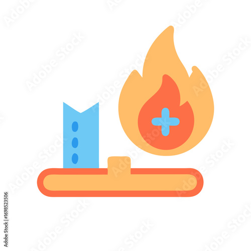 Stylized diagram of medical insurance with fire motif