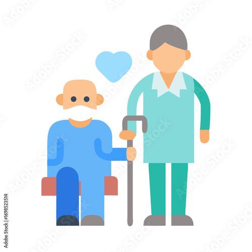 Flat design illustration of nurse and senior patient care