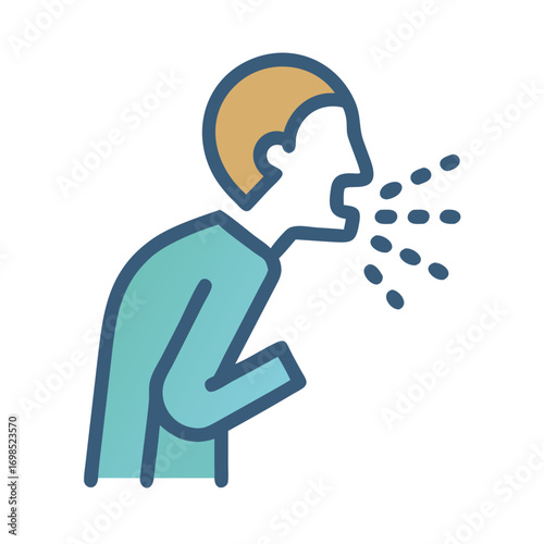 Sickness illustration of person sneezing with airborne particles