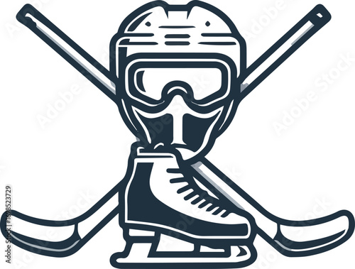 Hockey helmet skate and crossed sticks silhouette